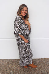 Long Kaftan In Black Leopard