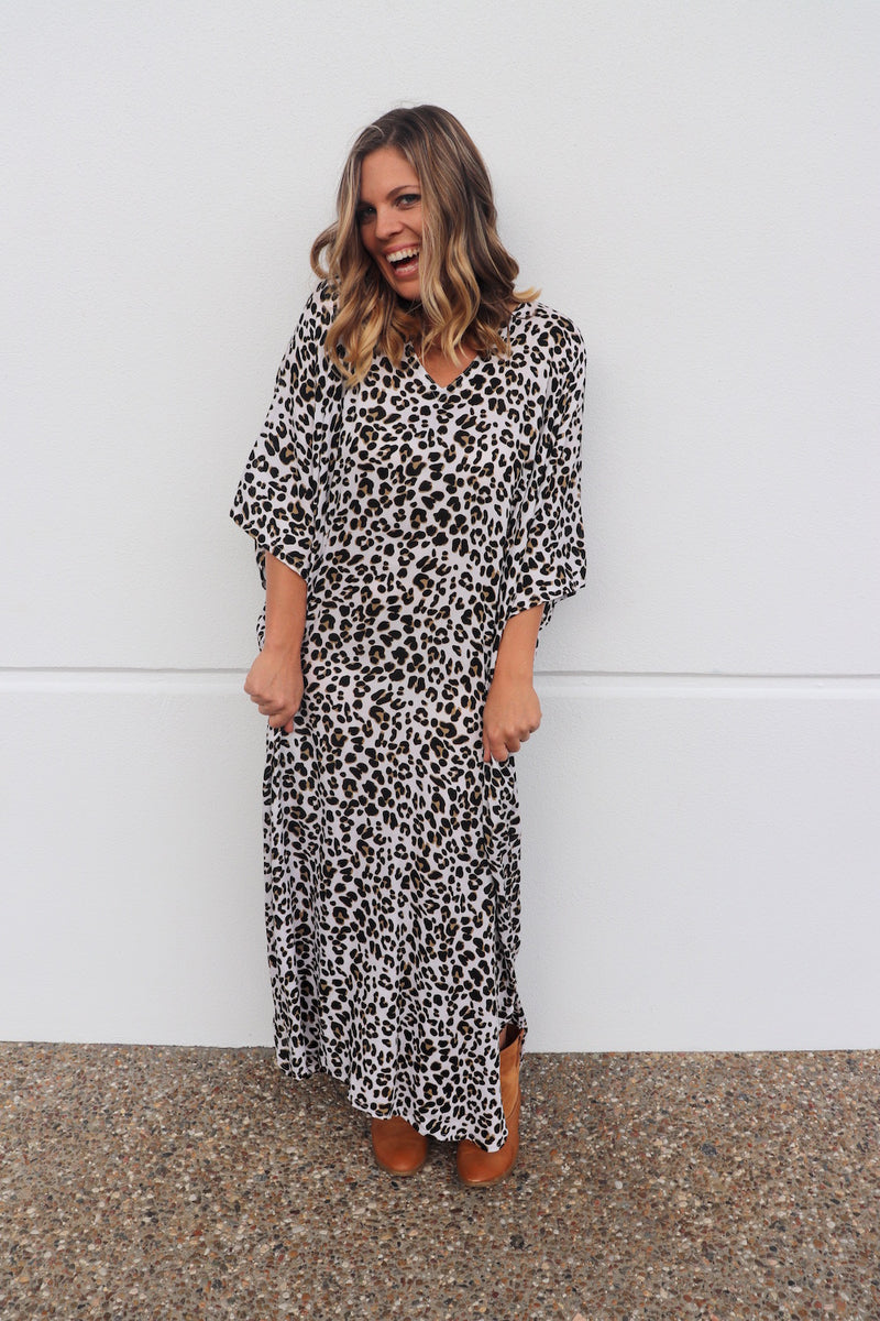 Long Kaftan In Black Leopard