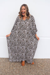Long Kaftan In Black Leopard