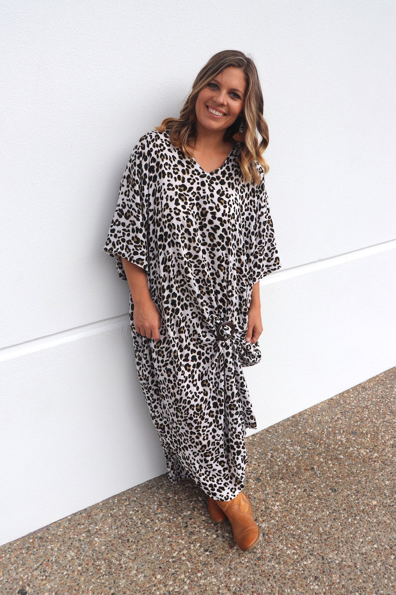Long Kaftan In Black Leopard
