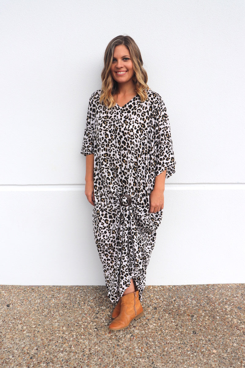 Long Kaftan In Black Leopard