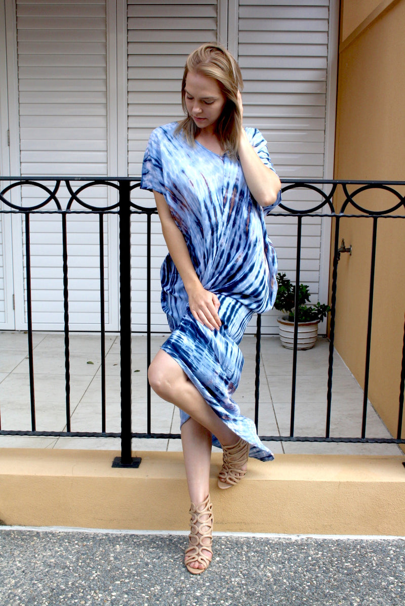 Island Holiday High Low Dress In Blue Splash