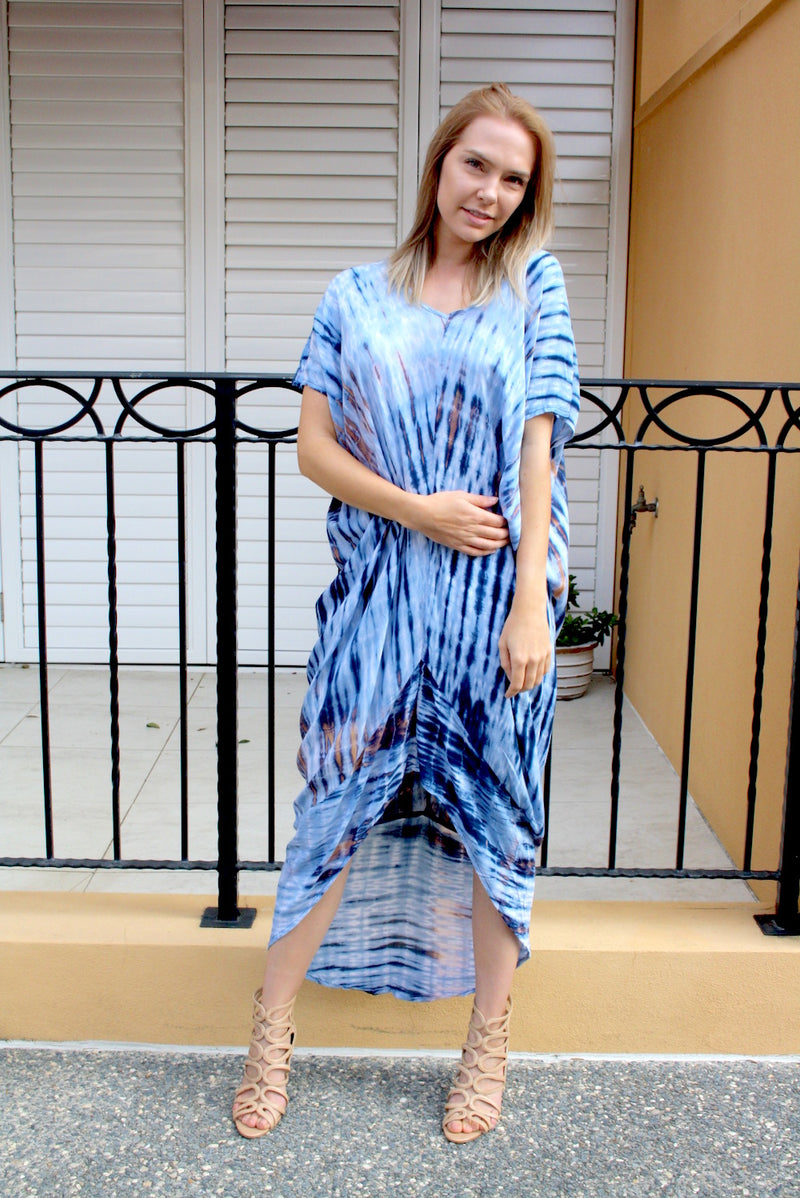 Island Holiday High Low Dress In Blue Splash