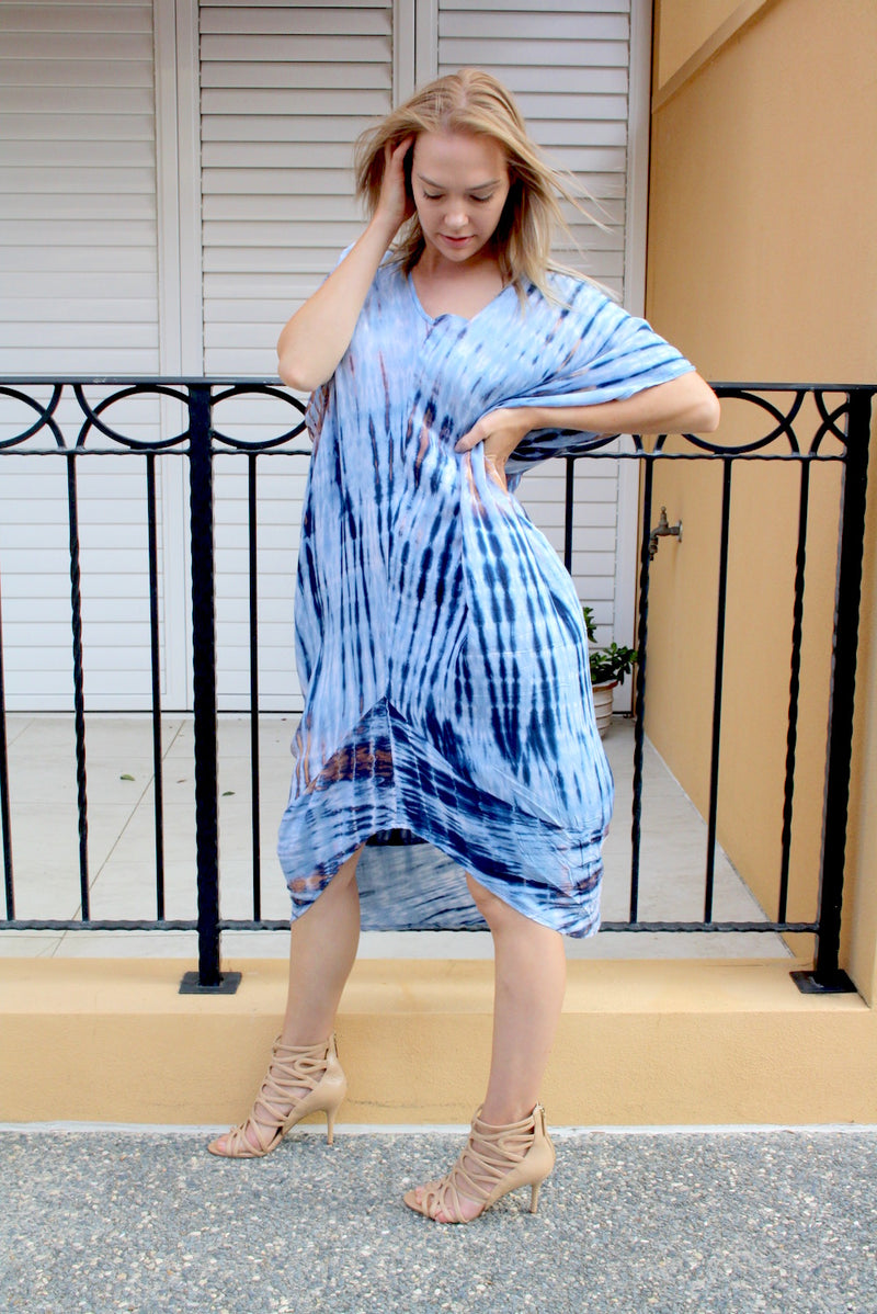 Island Holiday High Low Dress In Blue Splash