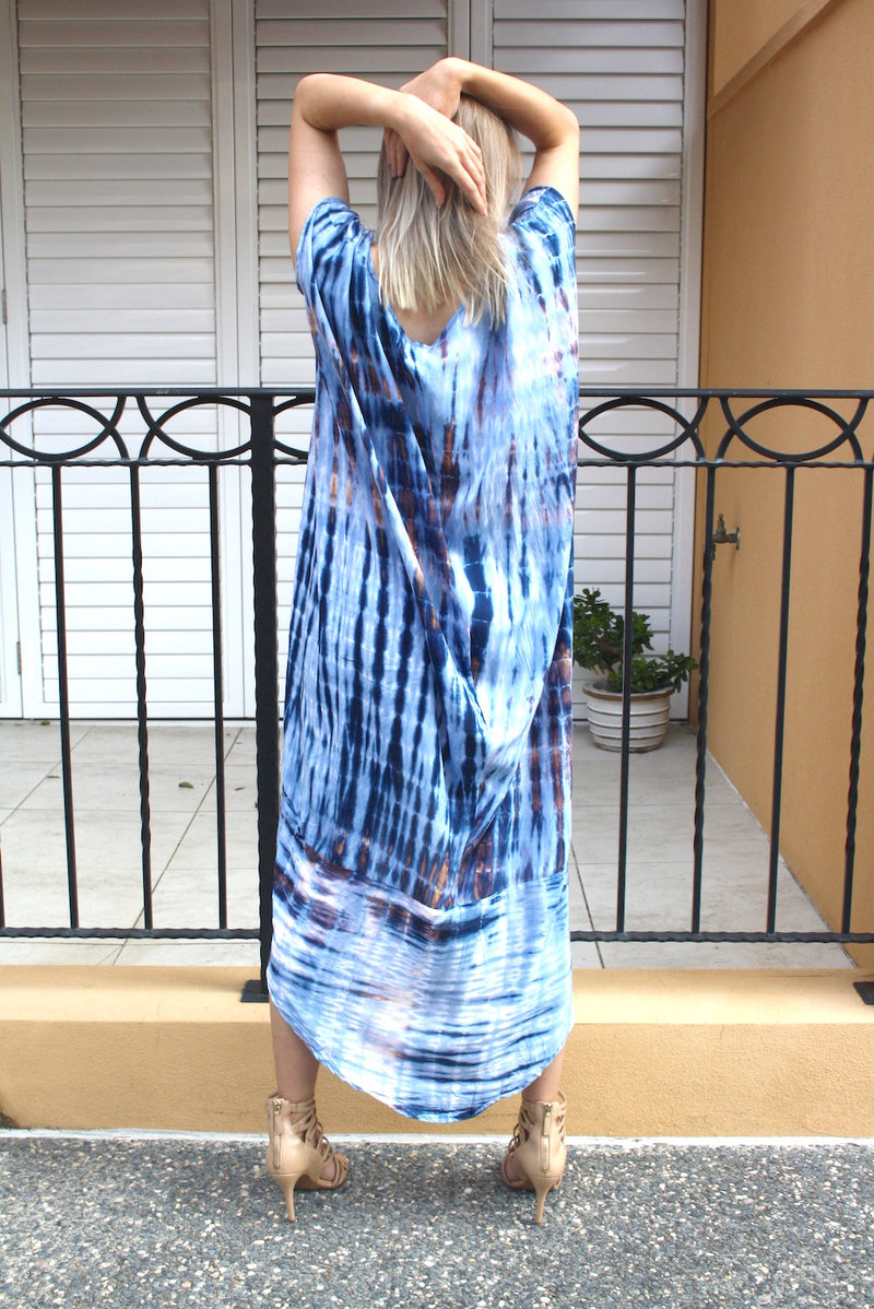 Island Holiday High Low Dress In Blue Splash