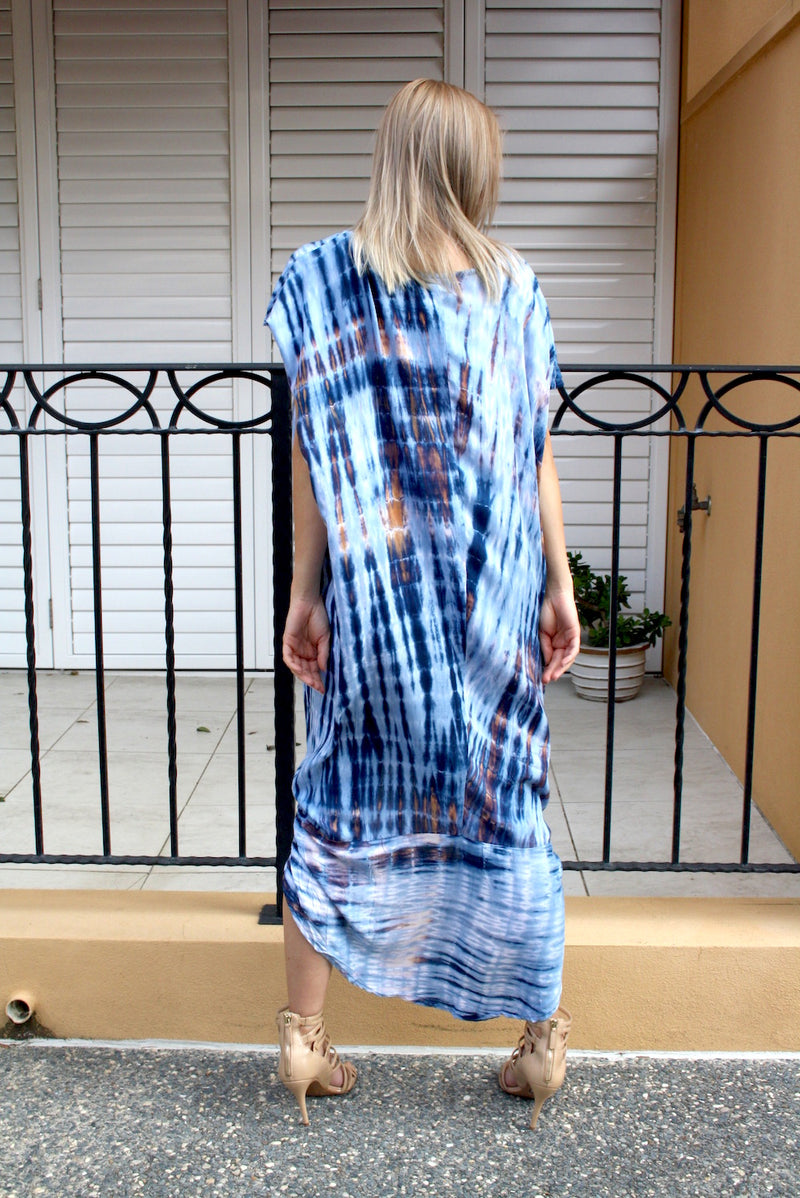 Island Holiday High Low Dress In Blue Splash