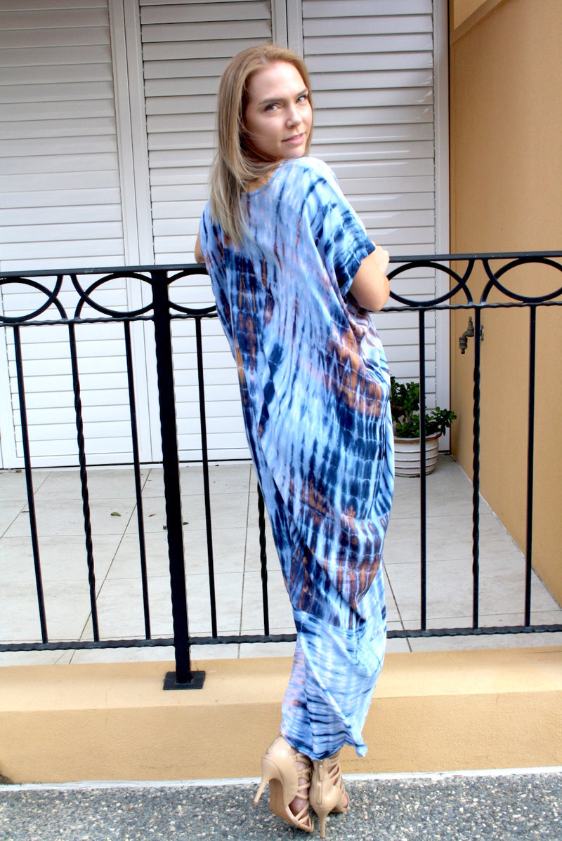 Island Holiday High Low Dress In Blue Splash