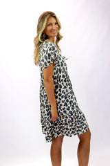 Baby Doll Button Up Dress In Grey Jaguar