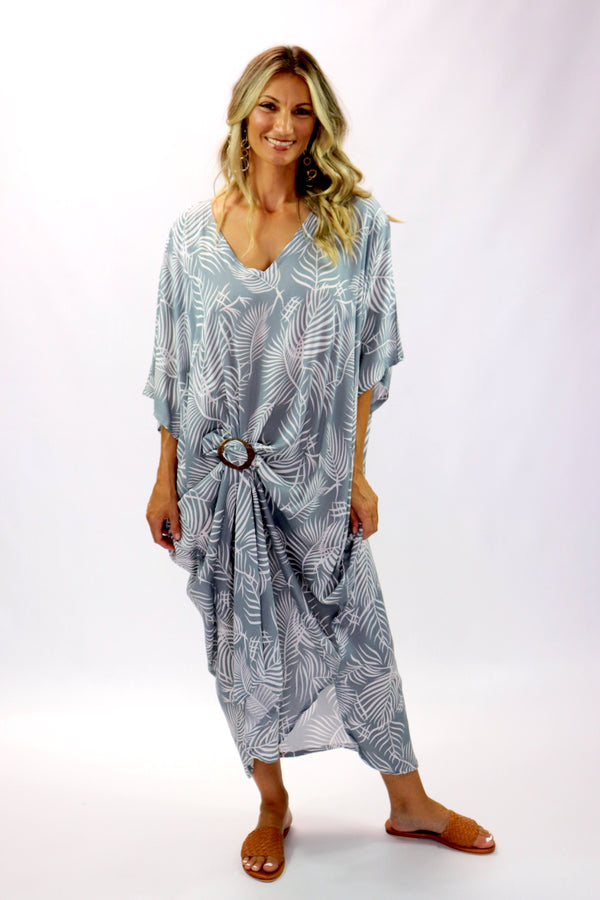 Long Kaftan In Grey Feathers