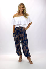 Harem Elastic Long Pant In Blue Tea