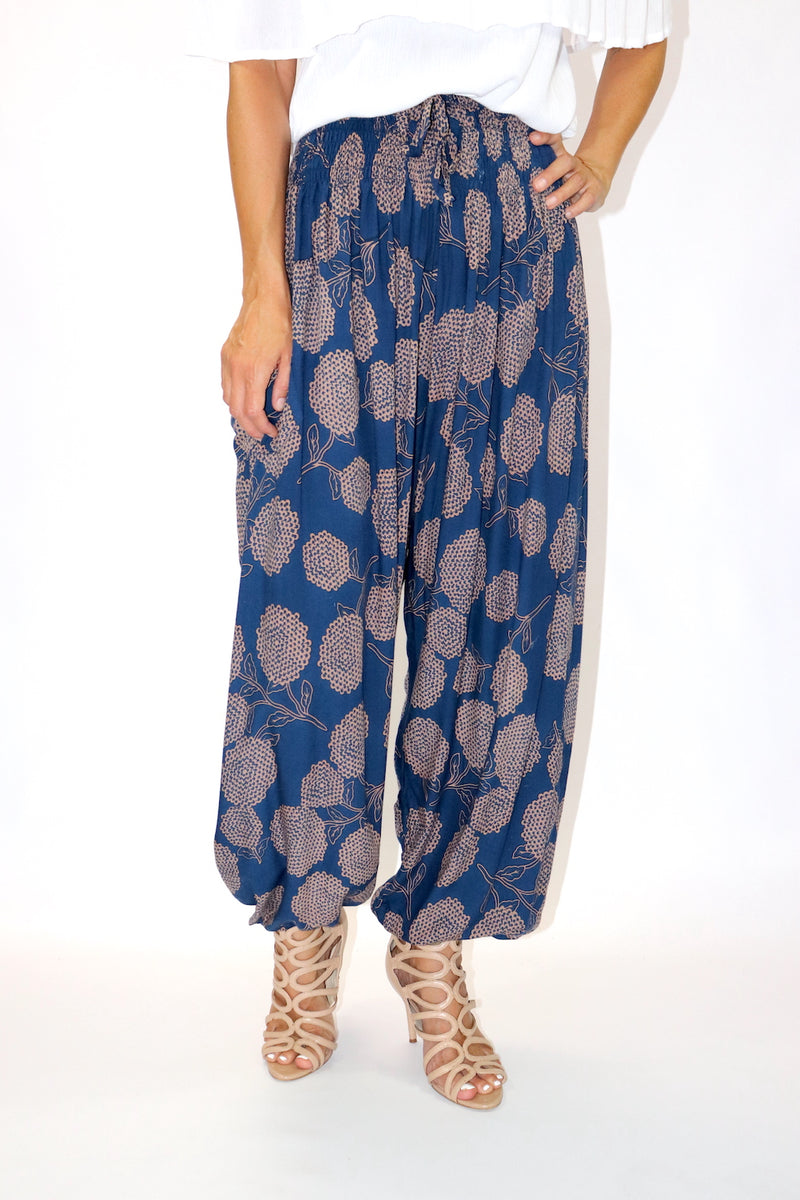 Harem Elastic Long Pant In Blue Tea