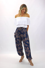 Harem Elastic Long Pant In Blue Tea