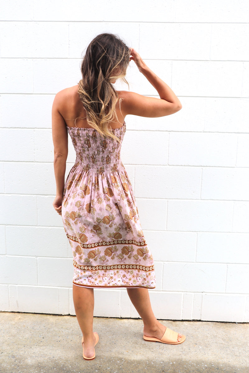 Strapless Beach Dress/Skirt in Pink Earth Rose