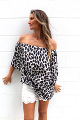 Wing On or off the Shoulders Top in Grey Jaguar