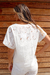 Anglaise Short Sleeve Cotton Top in White