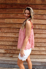 Anglaise Frill Tank Top in Soft Terracotta