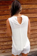 Cleo Beaded Cotton Tank Top in Eggshell