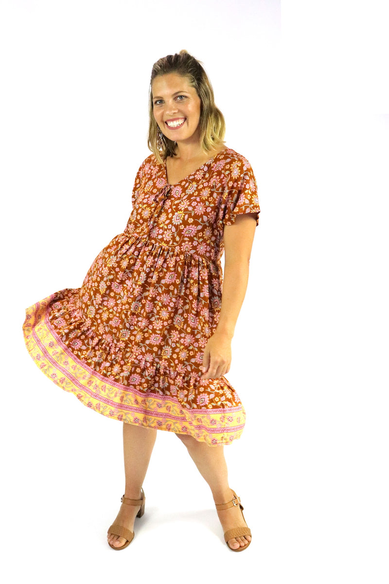 Baby Doll Button Up Dress In Autumn Flower