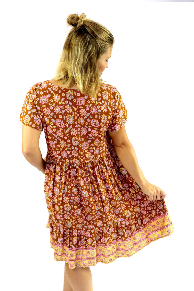 Baby Doll Button Up Dress In Autumn Flower