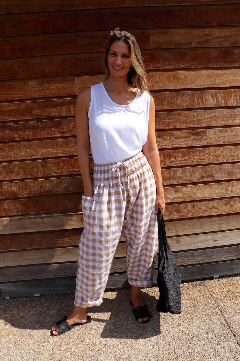 Dream Pant in Cotton Gingham Latte