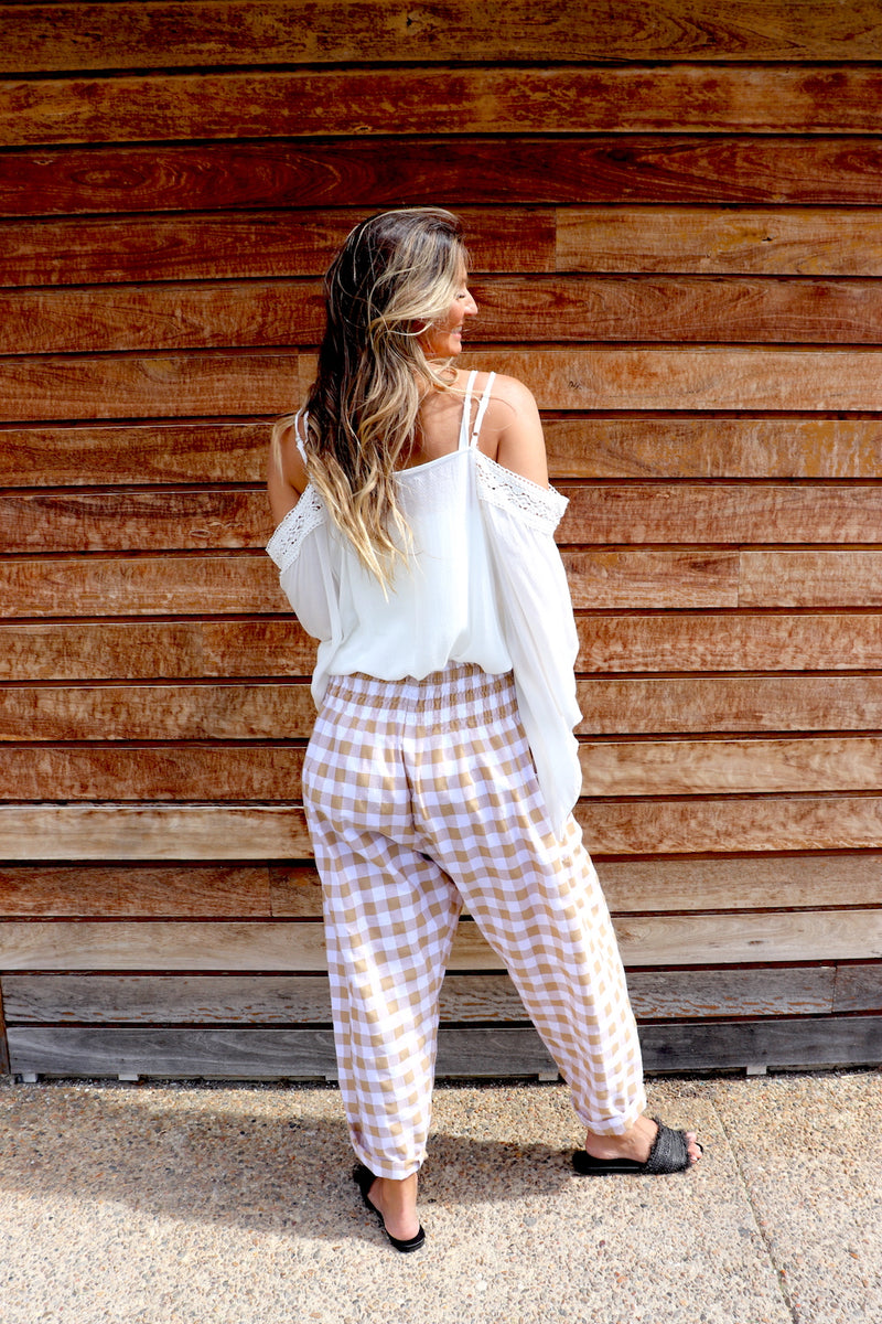 Dream Pant in Cotton Gingham Latte