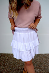 Ladies or Girls Ripple Effect Mini Skirt In White