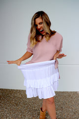 Ladies or Girls Ripple Effect Mini Skirt In White