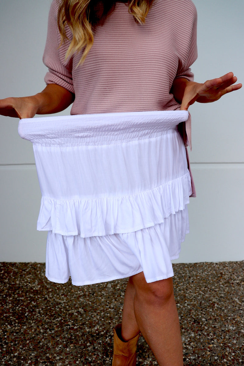 Ladies or Girls Ripple Effect Mini Skirt In White