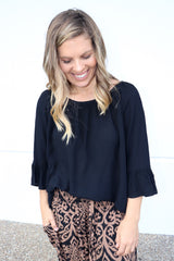 Courtney Long Sleeve Top In Black